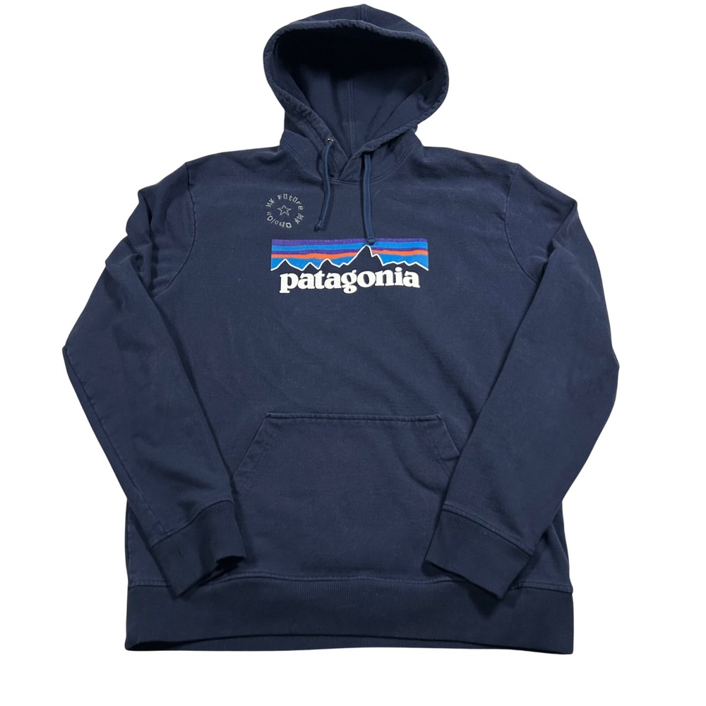 Patagonia Uprisal Hoody Mens Large Navy Blue Fitz Roy Logo Graphic Sweatshirt